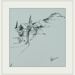 Blick a. Eisenerz / Tuschezeichnung 40x40