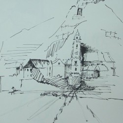 Dürrnstein / Tuschezeichnung 40x40