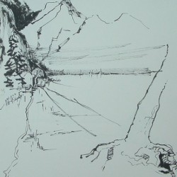Leopoldsteinersee / Tuschezeichnung 40x40