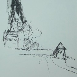 Schloss Leopoldstein / Tuschezeichnung 40x40