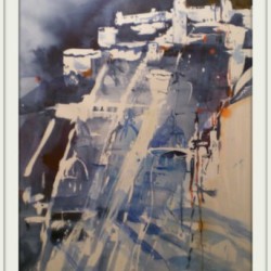 Feuerwerk bei Hohensalzburg - Aquarell / 50x70